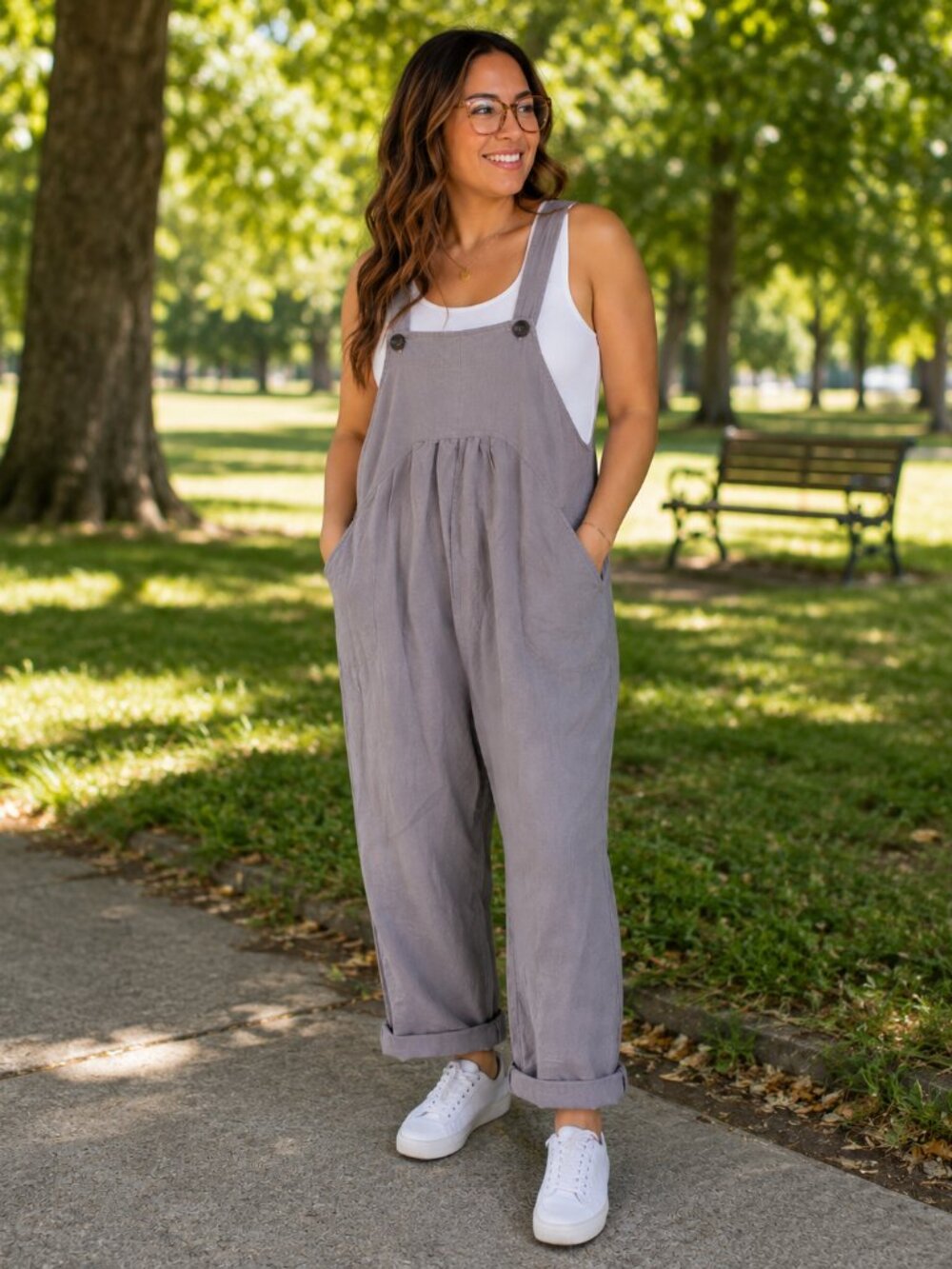 Celemia Collection Womens Overalls Size L Gray Baggy Boho Lagenlook Artsy